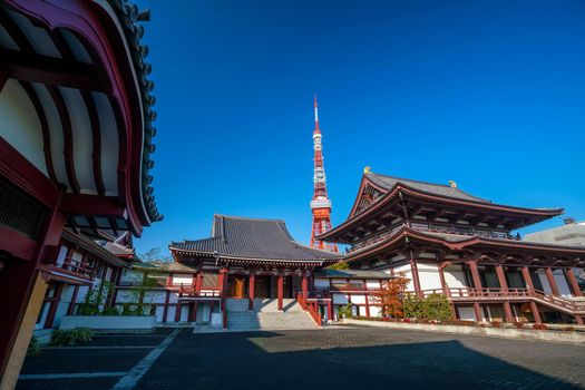 View of Zojoji Temple with Tokyo Tower