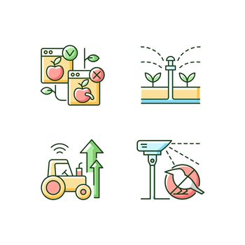 Automated systems in agriculture RGB color icons set