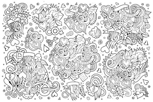 Sketchy vector hand drawn doodles cartoon set of Love
