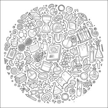 Set of Science cartoon doodle objects