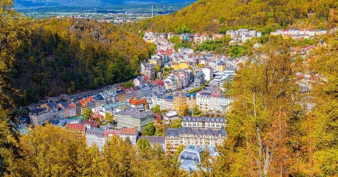 Karlovy Vary city aerial panoramic view