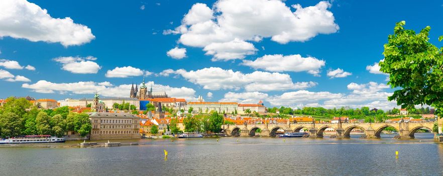 Panorama of Prague city historical centre with Prague Castle