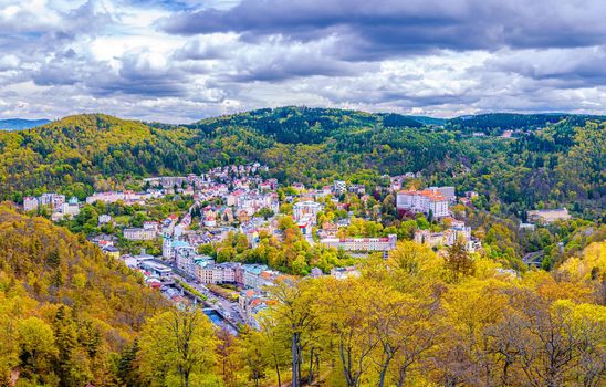 Karlovy Vary city aerial panoramic view