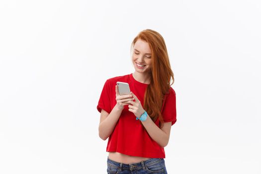 Young beautiful happy woman using smart phone.