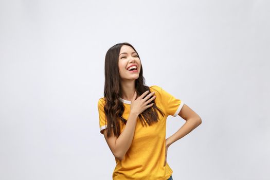 Young friendly Asian woman with smiley face isolated on white background