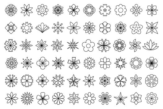 Flower icon. Set of linear flower icons. Vector illustration.