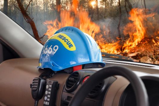 Rescue helmet put inside vehicle