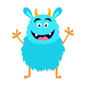 Funny cool cartoon monster, aliens or fantasy animals for childish cards and books. Hand drawn flat vector illustration isolated on white background.