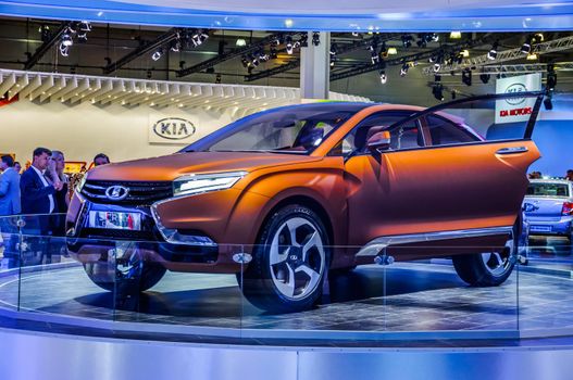 MOSCOW, RUSSIA - AUG 2012: LADA XRAY CONCEPT presented as world premiere at the 16th MIAS Moscow International Automobile Salon on August 30, 2012 in Moscow, Russia