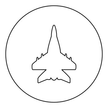 Jet plane fighter reactive pursuit military icon in circle round black color vector illustration image outline contour line thin style
