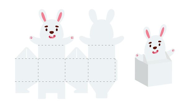 Simple packaging favor box hare design for sweets, candies, small presents. Party package template for any purposes, birthday, baby shower. Print, cut out, fold, glue. Vector stock illustration