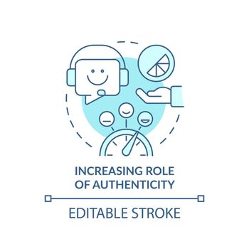 Increasing role of authenticity turquoise concept icon