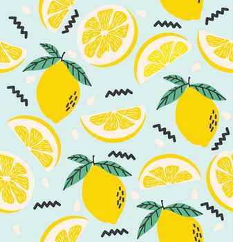 Lemon and lemon slice citrus seamless pattern