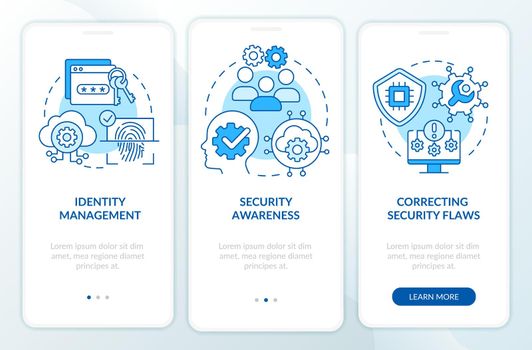 Cybersecurity risk management blue onboarding mobile app screen