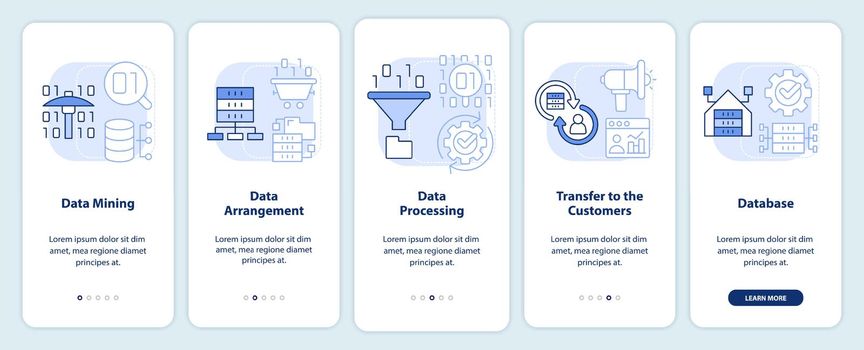 Collecting and processing data light blue onboarding mobile app screen