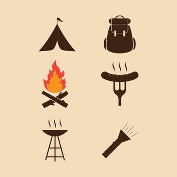 Hiking equipment icon set