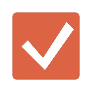Orange checkbox icon. Vector. It means success or confirmation.