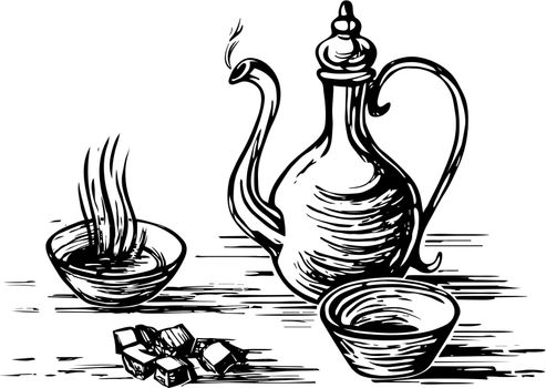 Oriental tea engraving