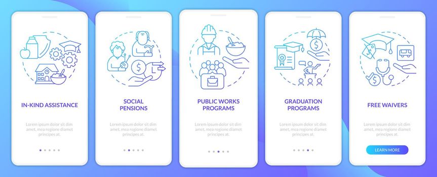 Social assistance examples blue gradient onboarding mobile app screen