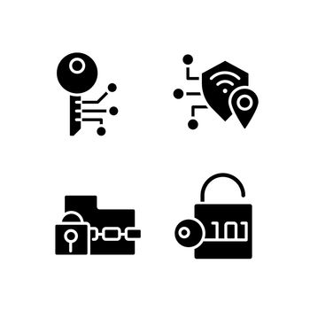 Encryption technologies black glyph icons set on white space