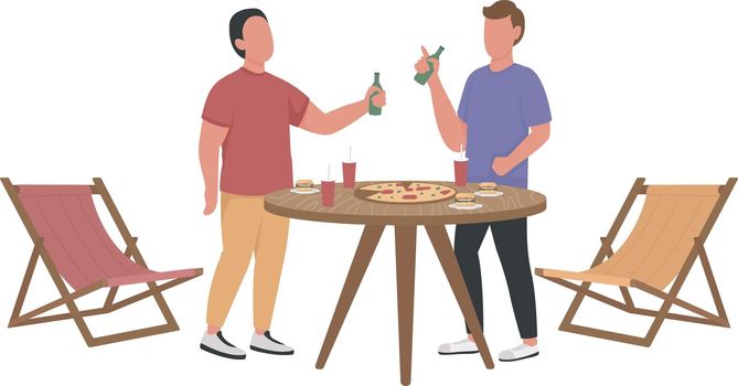 Male friends exchanging news semi flat color vector characters