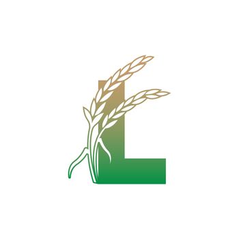 Letter L with rice plant icon illustration template