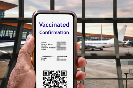 Digital Covid vaccination certificate on moble phone.
