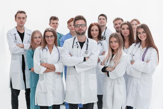 professional medical center staff standing together. teamwork
