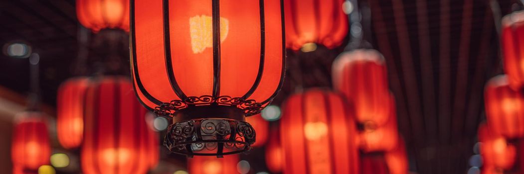 Chinese red lanterns for chinese new year. Chinese lanterns during new year festival BANNER, LONG FORMAT