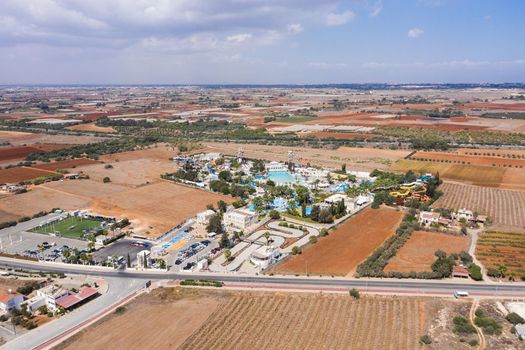 Aerial: Water Park in Ayia Napa resort town in Cyprus