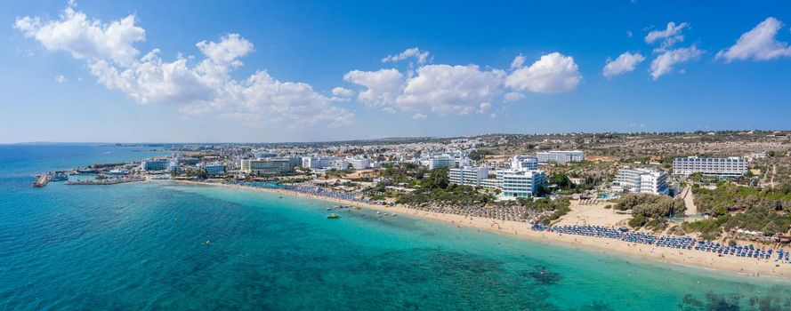 Aerial view of the beach in Ayia Napa resort town, Cyprus