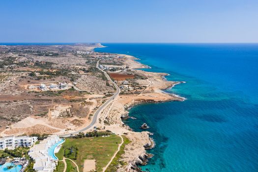 Aerial view of the coastline in Ayia Napa resort town, Cyprus