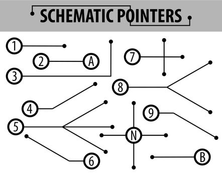 Schematic pointers. Extension lines to indicate the details of the drawings and diagrams. The elements of graphic design.