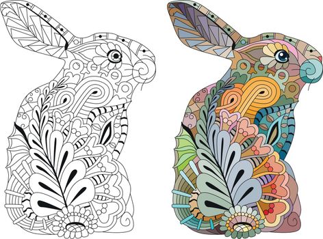 Spring rabbit coloring page for adult and children.