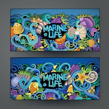 Cartoon vector hand-drawn underwater life banners