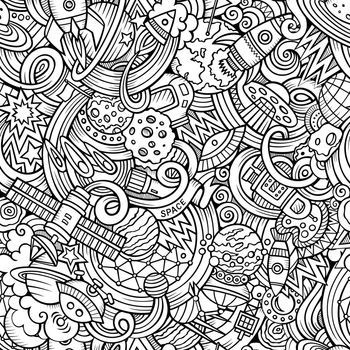 Cartoon hand-drawn doodles on the subject of space pattern