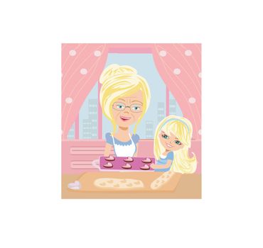 Grandma baking cookies with her granddaughter