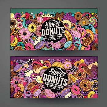 Cartoon cute colorful vector hand drawn doodles Donuts banners design