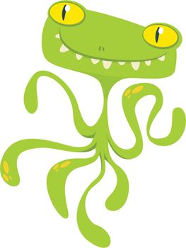 Scary cartoon monster with tentacles. Vector Halloween illustration