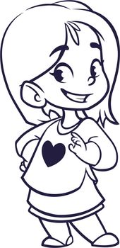 Vector color cartoon image of a cute little girl outlines