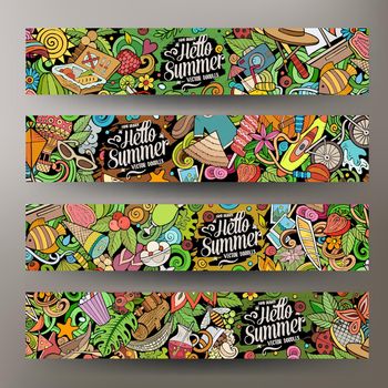 Cartoon cute doodles Summer horizontal banners set
