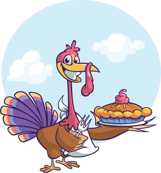 Cartoon illustration of a happy cute thanksgiving turkey. Vector illustration isolated. Design for Thanksgiving Day