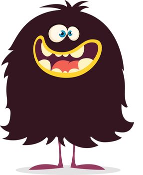 Cute cartoon monster smiling. Vector illustration of black monster on tiny legs. Halloween design