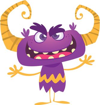 Angry cartoon monster. Vector illustration for Halloween party decoration. Postcard design