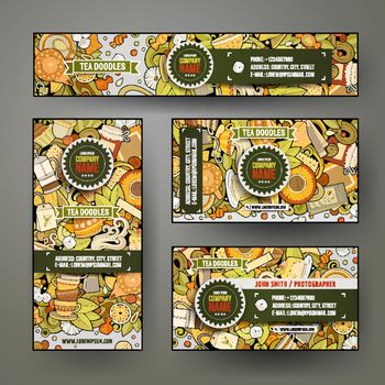 Corporate Identity vector templates set with doodles Tea time theme