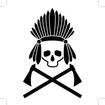 Skull Indian chief. Black and white picture. Icon. Vector Image.