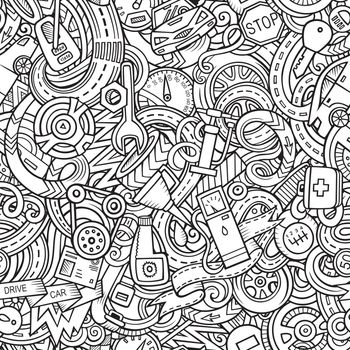 Cartoon cute doodles Automotive seamless pattern