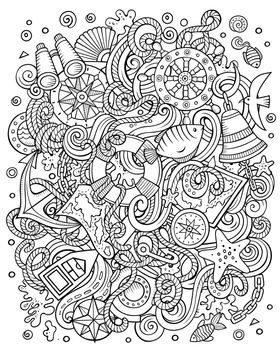Nautical hand drawn vector doodles funny illustration.