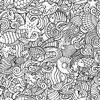Cartoon doodles Sea Life seamless pattern.