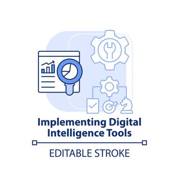 Implementing digital intelligence tools light blue concept icon